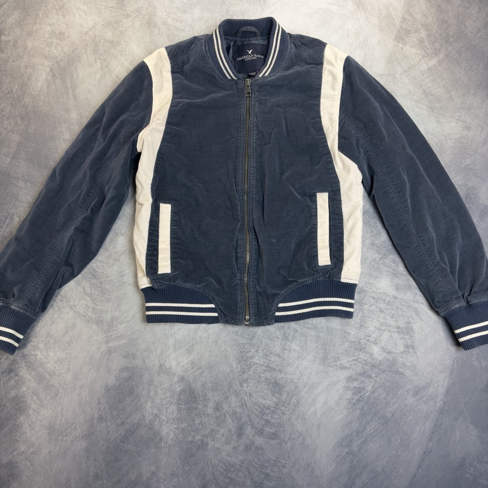 American Eagle Honestly Varsity Bomber Jacket Womens XS Blue Velvet Zip